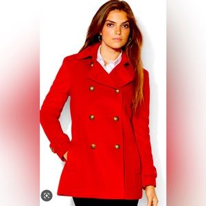 Beautiful Ralph Lauren red peacoat with gold buttons - great statement piece!